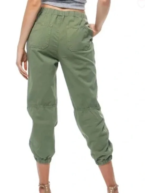 Free People Olive Green Button Front Jogger Pants Articulated Knee Size M - Picture 5 of 12